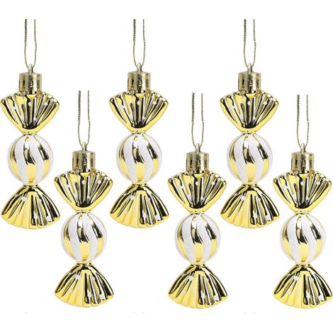 Set aus Mini-Weihnachtsdekorationen in Form von Süßigkeiten, verziert mit Glitzer und Strasssteinen (Gold). (1/5)
