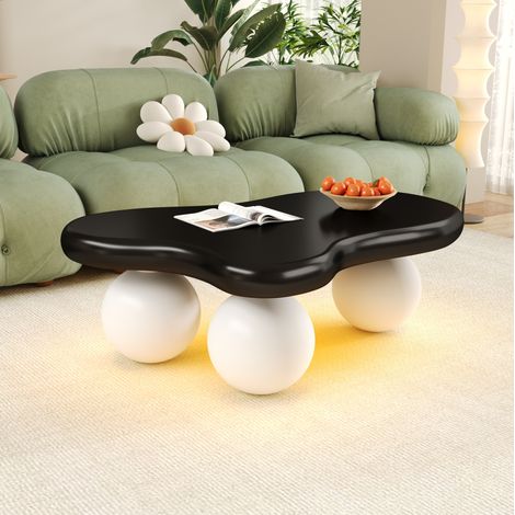 Tavolino da salotto 95x62.5x32 cm bianco e nero in MDF con LED 16 colori e bordi arrotondati (1/5)