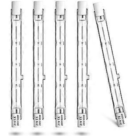 Ampoule halogène R7s 300 W 118 mm - Projecteur halogène linéaire blanc chaud 2800 K, pour éclairage de sécurité et paysager, lot de 5 (1/5)