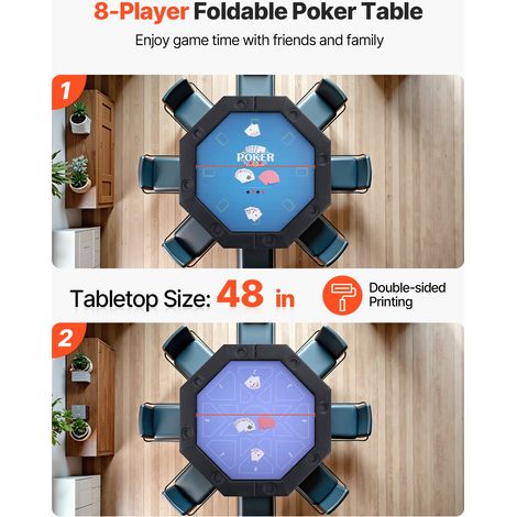 Table de Poker Pliable 132,5 cm pour 8 Joueurs, Table de Casino Octogonale pour Blackjack et Texas Holdem, avec Rails Rembourrés et… (1/5)