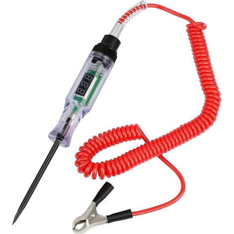 Automobile DC 6V 12V 24V Testeur Electrique Stylo Testeur de Tension avec écran LCD, fil à ressort, pince crocodile, cuir en caoutchouc isolé,Test de Polarité,Lampe,Testeur Fusible Voiture (1/5)