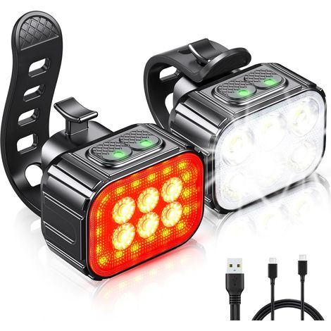Éclairage vélo - feux avant/arrière - phares de vélo - éclairage vélo LED rouge et blanc - étanche - chargement USB-C (1/5)