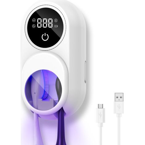 Désinfectant pour Brosses à Dents, Support de Nettoyage Oortable pour Brosses à Dents Electriques et Manuelles avec Stérilisation Programmée, Séchage, Ecran LED, Rechargeable pour Voyages, Maison (1/5)