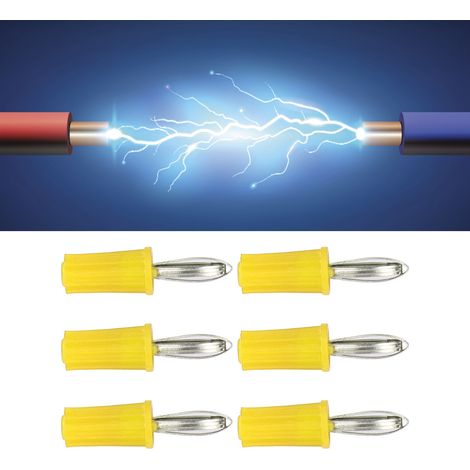 Klassischer 4-mm-Bananenstecker, vernickeltes Messingende in Form eines geschweißten Kreuzes, gelbes Zubehör für Lehrmittel. (1/5)