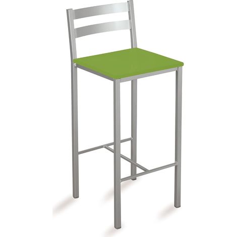 Tabouret Haut de Cuisine avec Bandes Horizontales Assise 70 cm Similicuir Vert (1/5)