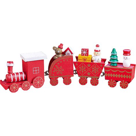 Miniature Train Decoration Christmas Window Display, Wooden Cartoon Model for Home Holiday Decor, Red Train Ornament 21cm-KZQ (1/3)