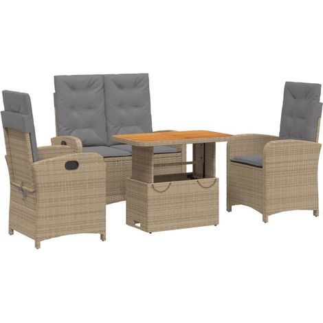 Ensemble à manger de jardin coussins 4 pcs Mobilier de jardin beige résine tressée (1/5)