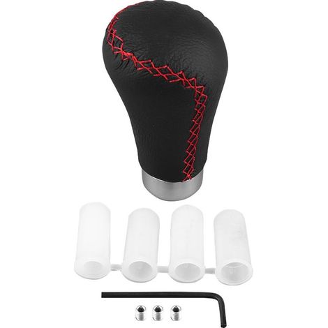 Universeller Schaltknauf, Hebelkopf mit 4 Adaptern, schwarzes Leder, rote Punkte (1/5)