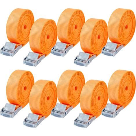 10 Packs of Lashing Straps, 25 mm x 4 m Tightening Strap, Bicycle Carrier Strap with Closure Buckle, According to DIN EN 12195-2, Suitable for Vans, Motorcycles, Trucks Related Goods (Orange) (1/5)