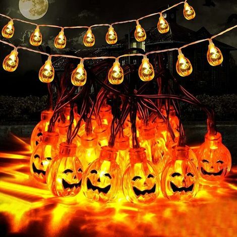 Guirlandes Lumineuses de Citrouille d'halloween 20 LED Guirlandes Lumineuses 3D Lumières de Lanterne luminescentes à Piles pour Les décorations de fête d'halloween (1/5)