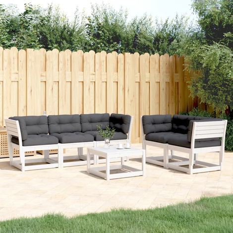 Set sofás jardín 5 pzas con cojines madera maciza pino blanco vidaXL (1/5)