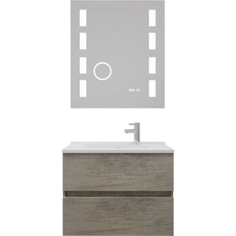 Meuble vasque ROSALY INOX 70 cm + miroir Excellence- Bois- Plan vasque en Résine (1/5)