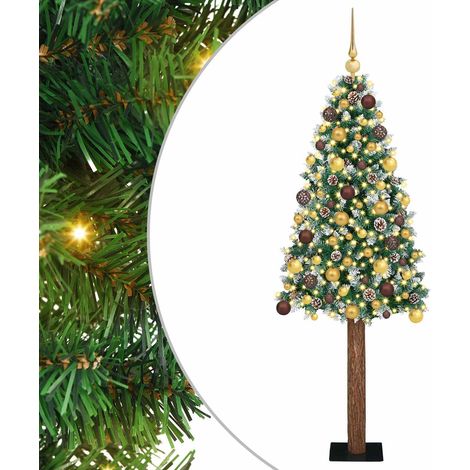 Slim Christmas Tree Green 180 cm PVC and Solid Pine wood vidaXL