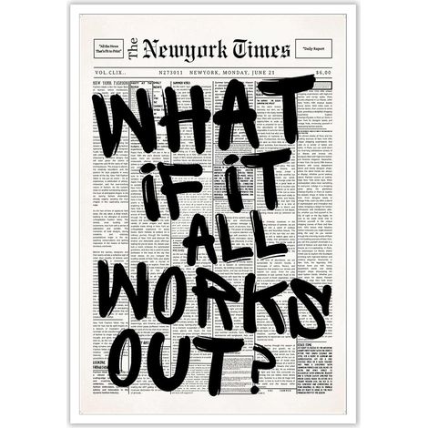 Poster Papier Journal - Toile 8x12 Pouces - Citation Positive 'What If It All Works Out' - Décor Minimaliste pour Chambre Salon Bureau - Non Encadré (1/5)