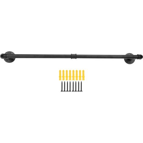 Porte-manteau mural industriel noir en tube de fer G3/4, barre de suspension 92 cm robuste capacité 60 kg (1/5)