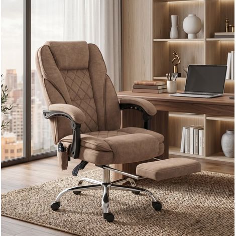 Sedia da ufficio ergonomica con massaggio, poggiapiedi estraibile e reclinazione 135°, marrone (1/2)
