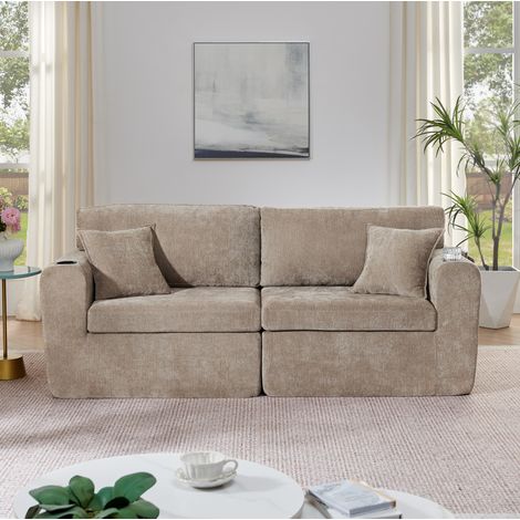 Divano 2 posti relax con USB in ciniglia marrone OKMYHOME (1/5)