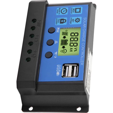 Intelligenter PWM-Regler und Ladegerät mit zwei USB-Anschlüssen für Solarmodule, 12 V/24 V, 30 A (1/5)