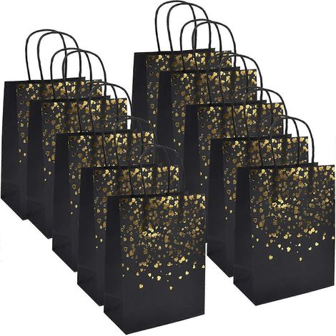Lot de 12 sacs cadeaux en papier kraft (15 x 8 x 21 cm), avec poignées, couleur beige. Sacs cadeaux recyclables pour anniversaires, mariages et Noël. (1/5)