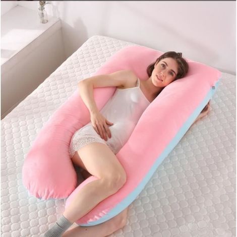 Coussin de Grossesse en Forme de U,Coussin Allaitement de Maternité Ergonomique,Soutient Tout Le Corps Velours -Rose,130x70cm (1/4)