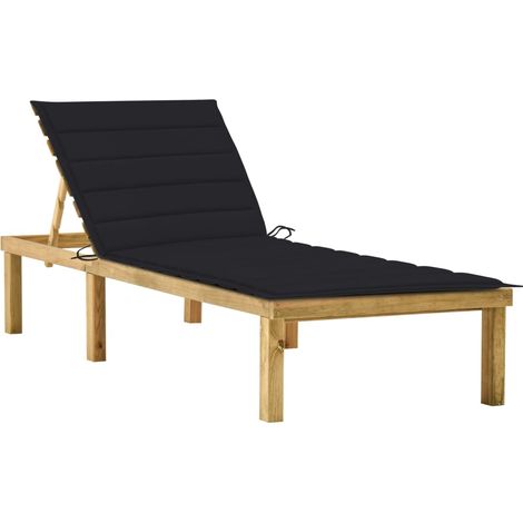 Chaise longue avec coussin noir Bois de pin imprégné (1/5)