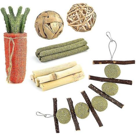 Lot de 6 petits jouets à mâcher pour friandises au foin pour cochons d'Inde, lapins, hamsters et gerbilles (1/4)