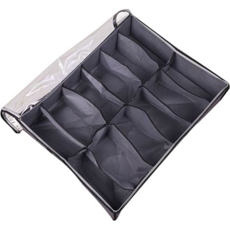 1 organisateur de rangement pour chaussures sous lit, fenêtre transparente en PVC, couvercle pliable en tissu non tissé, 68 x 55 x 14 cm, gris (1/4)