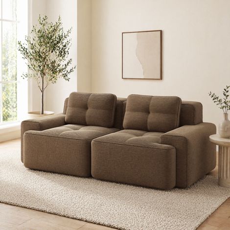 Divano modulare a seduta profonda in corduroy marrone OKMYHOME (1/5)