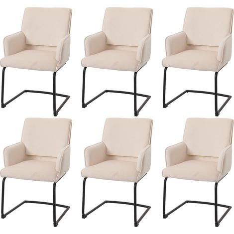 6er-Set Freischwinger HHG-416, Esszimmerstuhl Küchenstuhl Stuhl, Stoff/Textil Öko-Tex creme-beige