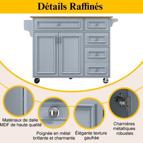 Îlot de cuisine 110x45-75x92cm, table multifonctionnelle avec rangement, meuble buffet vintage bleu, chariot de service amovible, plan de travail moderne, armoire de cuisine escamotable. (1/5)