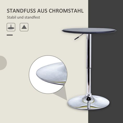 Table de bar mange-debout réglable - Ø63x93 cm - Table haute rotative en acier chromé et simili cuir pour cuisine et salon - Noir (1/5)