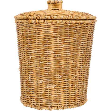 Panier décoratif en plastique tressé avec couvercle rond pour salon et cuisine, solution de (1/5)