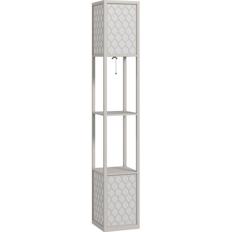 Lampadaire avec étagères 2 lumières 2 tablettes 4 niveaux MDF gris alvéolé 26 x 26 x 156 cm (1/5)