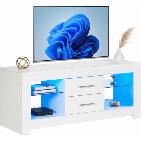 Meuble TV 55 pouces avec eclairage LED 12 couleurs et telecommande Blanc (1/4)
