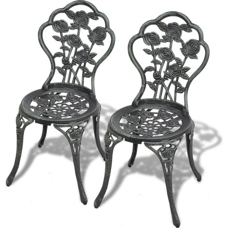 Chaises de bistro Chaises de jardin 2 pcs Aluminium coulé Vert BGT52079 (1/5)
