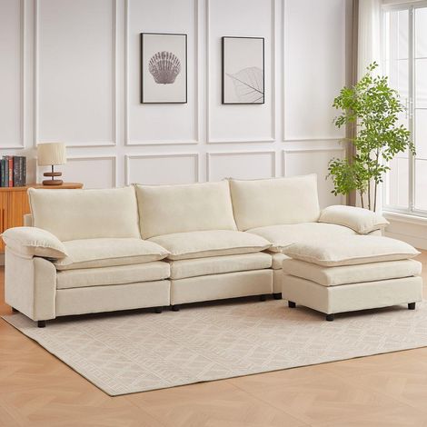 Ecksofa mit Schlaffunktion, Chenille, L-Form, Beige, 288x132 cm (1/5)