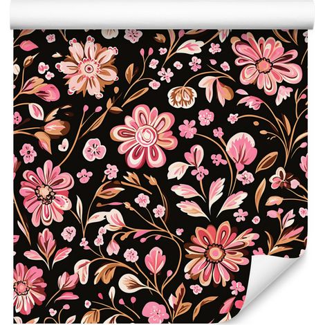 Papier peint à motifs floraux dans les tons rouille, rouge et bordeaux, pour le salon et la chambre, 50 x 1000 (1/5)