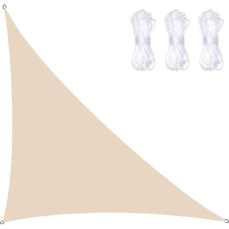 Voile d'ombrage triangulaire avec kit de fixation, 3 cordes, étanche, anti-UV et anti-UV, angle droit, pour terrasses extérieures (beige, 3 m x 4 m x 5 m) (1/5)