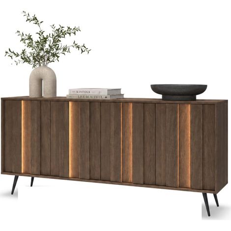 Credenza Haga, Sideboard 4 Regale, Schwingtüren, 4 Türen, 183x40x83h cm Walnussbraun