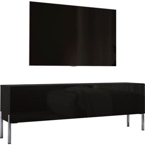 Meuble TV : Noir Mat, pieds Chrome, 140 x 52 x 32 cm (1/5)