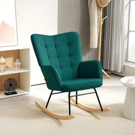 Sedia a dondolo con rivestimento in velluto e struttura in acciaio, 71 x 98 x 101 cm, verde. (1/5)