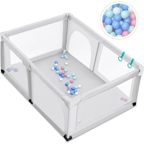 Parque para bebes con 50 pelotas de juego con red y cremallera 120 x 190 cm gris
