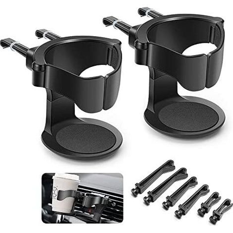Porte Gobelet Voiture, 2PCS Support Gobelet Voiture, Porte-gobelet de Voiture Réglable, pour Grille d'Aération de Voitures, Camions, Camping-Cars(Noir) (1/5)