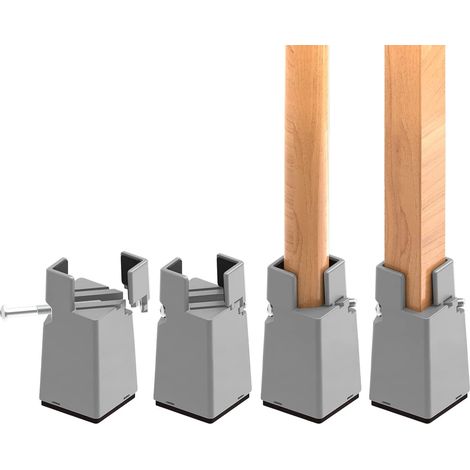 Lot de 4 Rehausseurs de Meubles Réglables 10 cm avec Pince à Vis, 4 Pouces Rehausseur Pieds de Lit, pour Pieds de Chaise de 0,8 à 1,6 Pouces, Gris