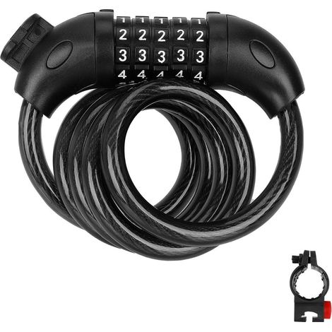 Antivol de vélo, cadenas à combinaison à 5 chiffres, câble en acier de 120 cm/12 mm de large, haute sécurité. (1/5)