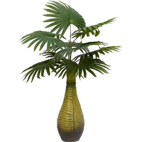 Planta de palma artificial 9 hojas 65 cm verde