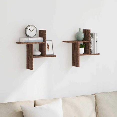 vidaXL Wall Shelves 2 pcs Brown Oak 38x12x38 cm Engineered Wood (1/5)