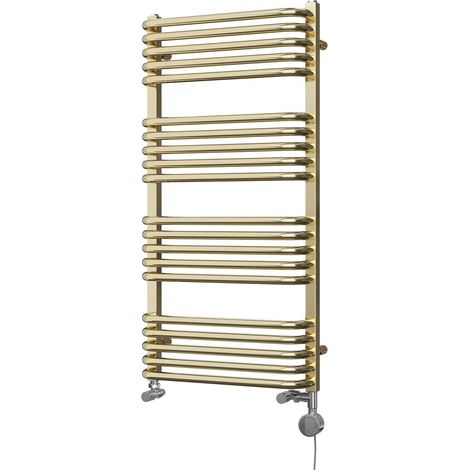 Crossmoor - Polished Brass Dual Fuel Towel Rail H1000mm x W500mm Thermostatic (1/3)