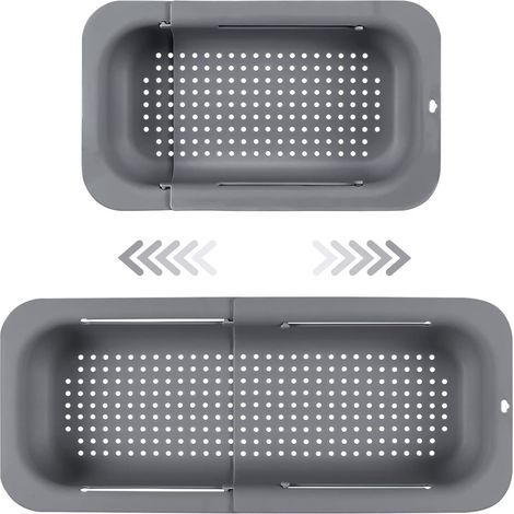 Colador extensible para fregadero - Material PP apto para uso alimentario - Orificios de drenaje eficientes - Escurridor de platos de secado rápido - Fácil de limpiar y duradero. (Gris oscuro) (1/4)