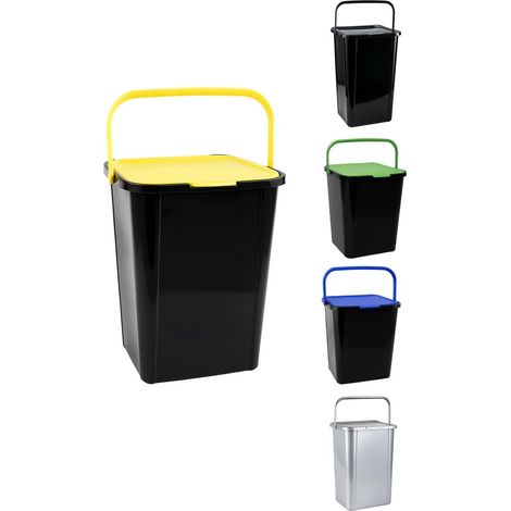 JARDIN202 - Cubo de Reciclaje de Plástico 45L con Asa y Tapadera  Ideal para hogar y separación de residuos  45 L (Amarillo)